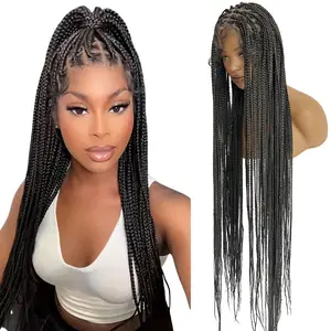 40 Inches Extra Long Braided Full Lace Wigs Box Braided Lace Wigs With Baby Hair Twist Braids Lace Front Wigs For Women Synthetic Cosplay Wig Daily Party Use Valentine's Day Gift For Girlfriend