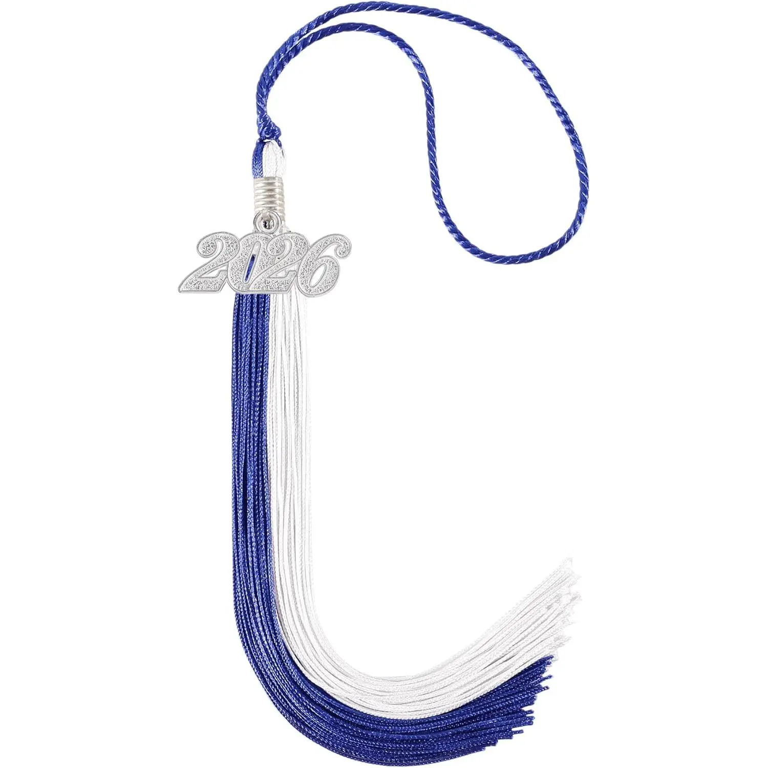 Graduation Tassel 2026,Double Color Tassel with Silver Year Charm 9",Royal Blue and White