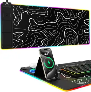 ExtreLife XXL Gaming Mouse Pad with 15W Magnetic Wireless Charging Large Desk Mat Protector RGB Mousepad 4mm Non-Slip Waterproof for Office Home Gaming 【Christmas】