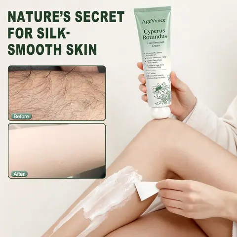 AgeVance Unisex Intimate & Full Body Hair Removal Cream - 5-Min Fast Action, Dermatologist Tested, Vegan, Plant Extracts, Silky, Sensitive-Safe, Unscented Hair Depilatories, Cyperus Oil, Aloe Soothing, Animal By-Product Free Daily Care for Smooth Legs