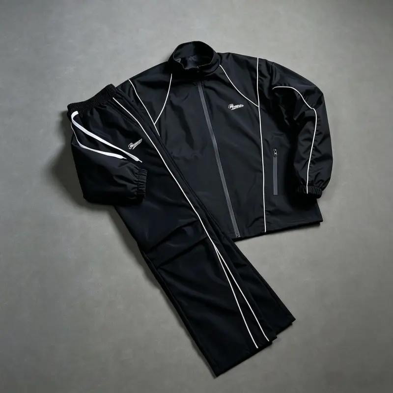 Men’s 2-Piece Color Block Tracksuit – Stand Collar Zip Jacket, Elastic Drawstring Pants, Breathable, Wind-Resistant, Relaxed Fit, American Vintage High Street