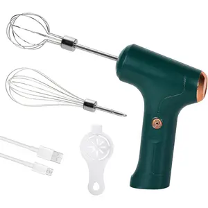 Cordless Hand Mixer, Handheld Electric Whisk with 3 Speed Modes, Hand Held Egg Beater with 2 Detachable Stir Whisks (Green)