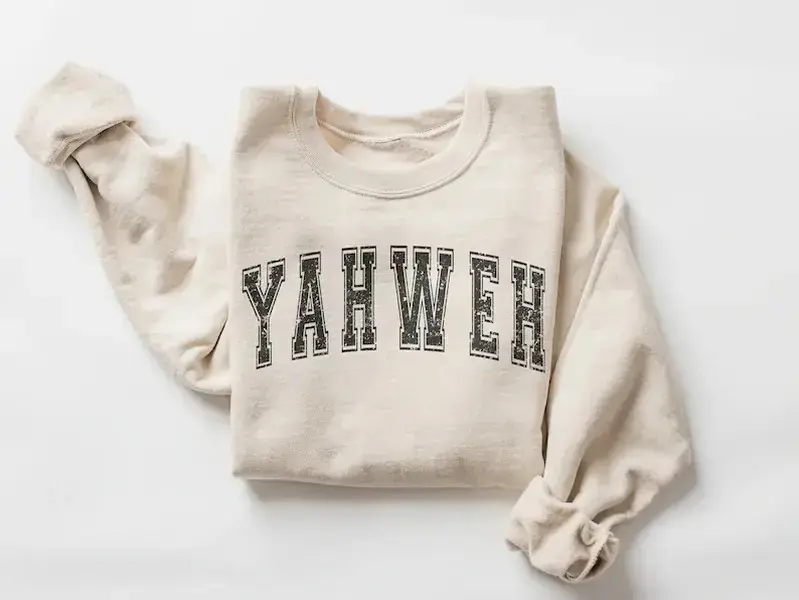 YAHWEH Sweatshirt, Casual Long Sleeve Crewneck Pullover, Christian Letter Print Sweatshirt, Religious Gift for Women, Womenswear