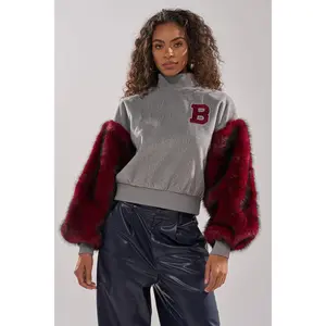 NEW EAST SIDE FAUX FUR SLEEVE SWEATSHIRT