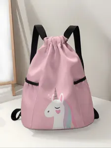 Small Horse Pattern Drawstring Backpack, Large Capacity Durable Gym Bag, Adjustable Straps, Sports Beach Backpack, Unisex Travel Hiking Camping Essential