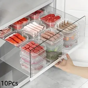 10 Piece Food Grade Plastic Storage Containers, Sealed Stackable Design, Transparent Organizing Box for Freezer & Refrigerator, Space Saving, Plastic Container Set