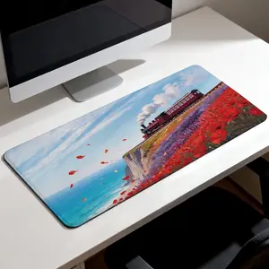 LIVEKEY Aesthetic Steam Train Desk Mat 80x40cm   Non-slip Rubber Base  Durable Edge Stitching  Smooth Surface for Gaming/Office  Large Extended Computer Mouse Pad