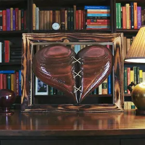 Framed Oak Broken Heart Decorative Art Piece for Home Decor