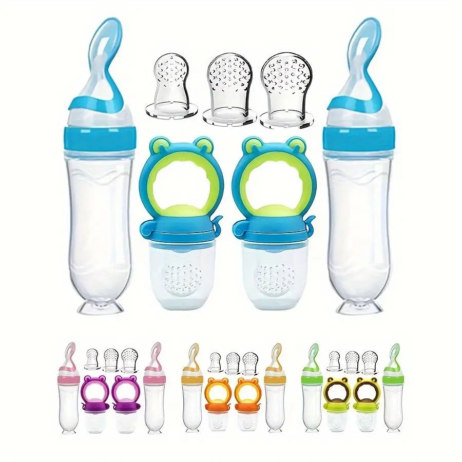 Professional Baby Feeding Set, 7pcs/set Silicone Feeding Bottle Spoon, Squeeze Baby Food Dispensing Feeder, Baby Feeding Tools, Silicone Utensils Set