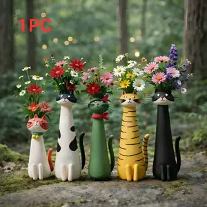 Cute Cat Resin Flower Vase, Long Neck Cat Decorative Piece, Home Desktop Floral Decoration, Living Room Entryway Ornament, Gift for Cat Lovers