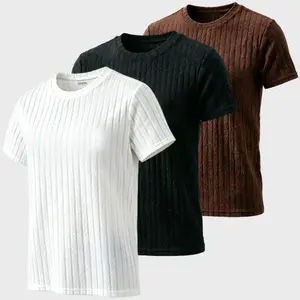3-Pack Men's Ribbed Knit T-Shirts | Y2K Streetwear Casual Summer Tops