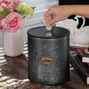 Piggy Bank - Rustic Large Farmhouse Style Coin Bank and Money Container - Cute Tip, Change, Donation or Swear Jar Decor Ornaments Tin