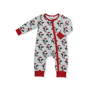 Christmas striped cow Print Long Sleeve OnePieces