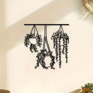 Boho Style Metal Wall Art, Plant Hanging Wall Decor, Wall Art for Home Office Living Room Bedroom Decor, Perfect Gift, Ornaments, Modern Home Decoration