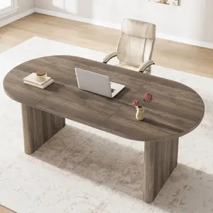 Garvee Large Modern Farmhouse Oval Dining Table for 6-8 People, Featuring a Sturdy Wooden Pedestal Base, Water-Resistant Surface, Easy Assembly, Ideal for Living Room, Office, or Apartment, 70.87" Long, Brown Finish