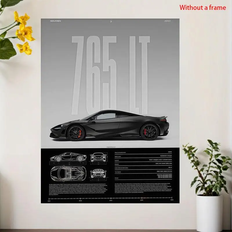 PC frameless McLaren 765LT modern art design printed poster, Canvas Print, Unframed Wall Art, Artwork For Walls, suitable for decoration on walls in living room, bedroom, office, bar, as an art piece, a perfect gift and decoration, 12 inches x 16 inches