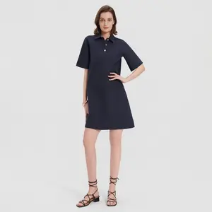 Women's Short Sleeve Half Placket Mini Shirtdress - Universal Thread Navy Blue XXL