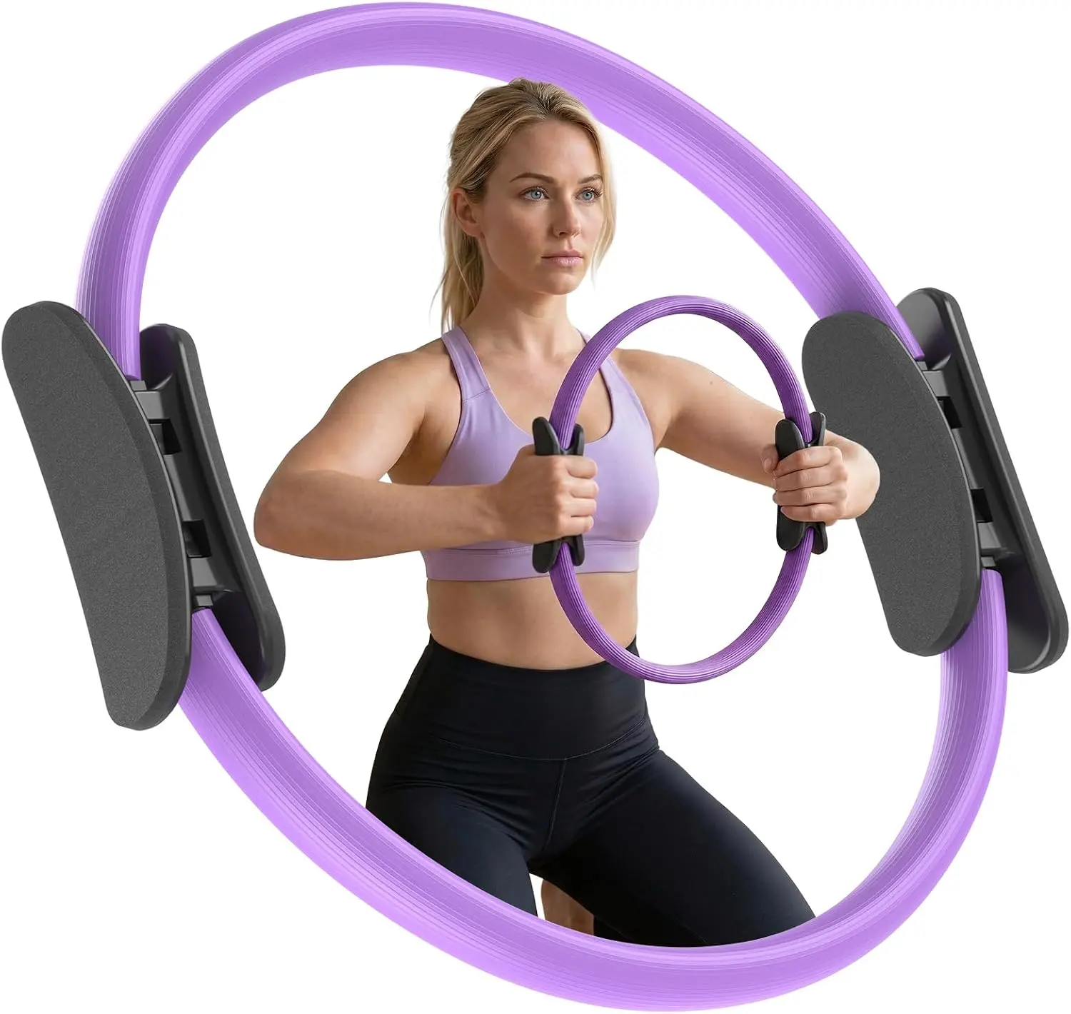 14.5 Inch Pilates Ring, Magic Circle Exercise Ring with Dual Handles, Portable Pilates Equipment for Home Workouts, Yoga & Fitness Training