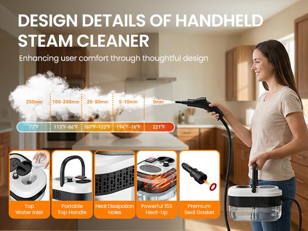 EasyWox Handheld Pressurized Steam Cleaner, Handheld High Temp Portable Cleaning,Multipurpose Steamer for Home Use, Pressurized Steamer for Cleaning Floor, Upholstery