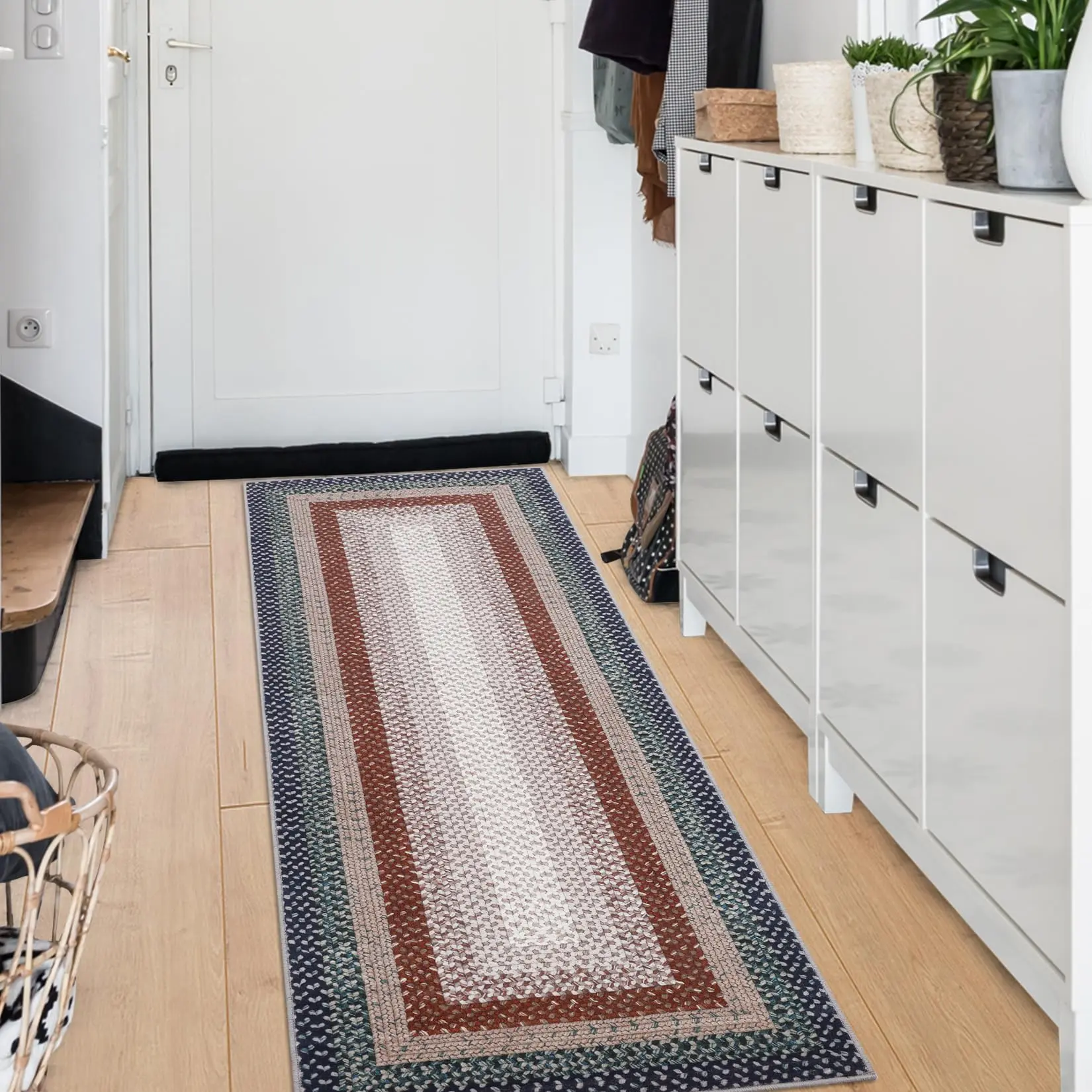 GARVEE Braided Pattern Printed Rug Long Hallway Runner Rug Washable 2x10 Modern Geometric Kitchen Runner Rugs Non Slip Runners for Hallways Bedside Kitchen Bathroom Entryway, Blue
