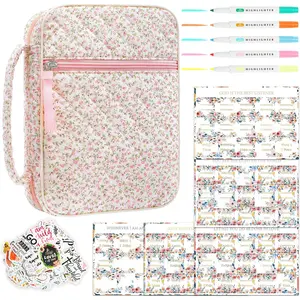 Bible Cover Case for Women with Study Supplies, Quilted Bible Carrying Case with Tabs Floral Church Bag Study Kit Bible Journaling Supplies,Birthday Christian Gifts for Women