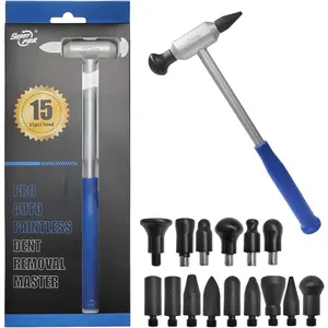 16PCS Auto Body Hammer Tools Set, Paintless Dent Removal Tool with 15 Different Shaped Heads, Aluminum Repair Hammers Tap Down Tool for Car Body DIY Dent Fix, Car Accessories