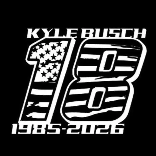 Kyle Busch 18 Style with American Flag  memorial Decal with flag , Vinyl Window Decal - Universal Car Sticker for Vehicle Windows, Boats, RVs, Office Desks & Laptops - Stylish Car Merch & Car Accessories