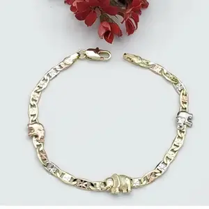 18k  Tri Color Gold Plated Elefante Bracelet Pulsera Oro Laminado