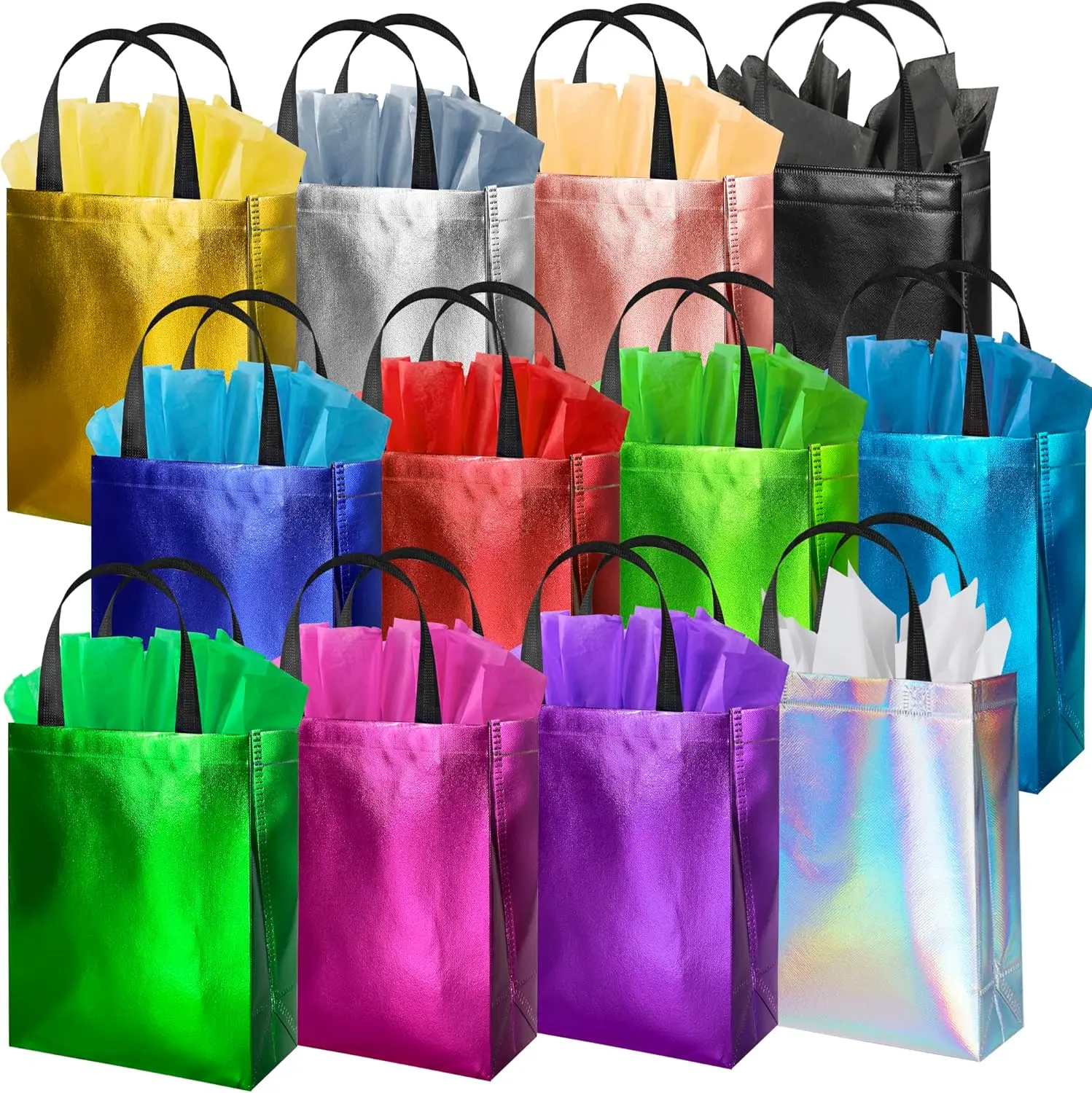 Colorful Gift Bags with Tissues –  Reusable Gift Bags Medium Size - Ideal for Goodie Bag, Birthday, Shopping, Party Favor Bag