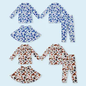 Active wear football team  pullover matching skirt girls yoga outfit