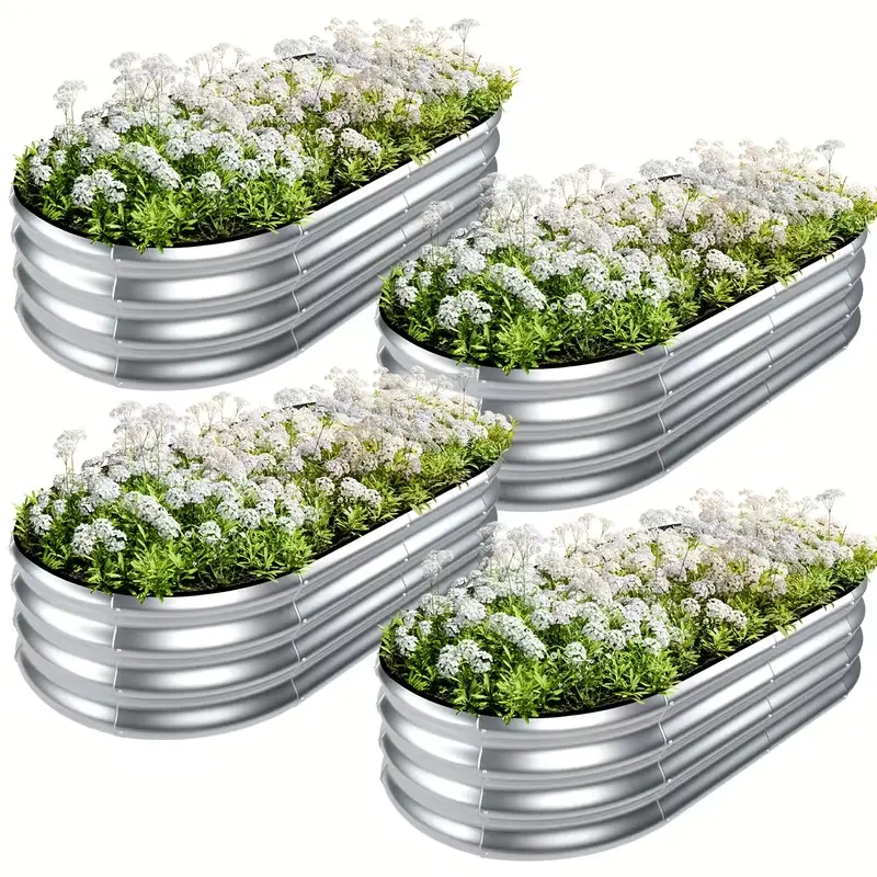 Galvanized Metal Raised Garden Bed 1/2 Pack Sets, 4×2×1 Ft Oval Above Ground Planters Outdoor Planting Box, Rust-Resistant, Easy-to-Assemble Garden Supplies for Flowers & Vegetables