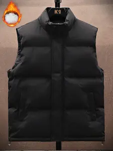 Men's Solid Color Casual Cotton Vest Jacket, Comfortable Lightweight Sleeveless Outerwear for Everyday Wear, Stylish and Simple Design, Tops, Puffer Vest