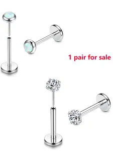 1 pair G23 Titanium Lip Piercing Set, Fashion Body Jewelry, Labret & Monroe Medusa Cz Opal Studs, Unisex Plain Design, All-Season Wear, Secure Fit