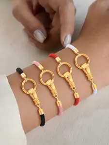 Women's Adjustable Hand Rope Bracelet, Silver Color Round Ring Design, Casual Plain Style Accessory for All Seasons