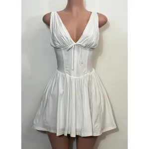 BROOKE WHITE V-NECK PLEATED MINI DRESS