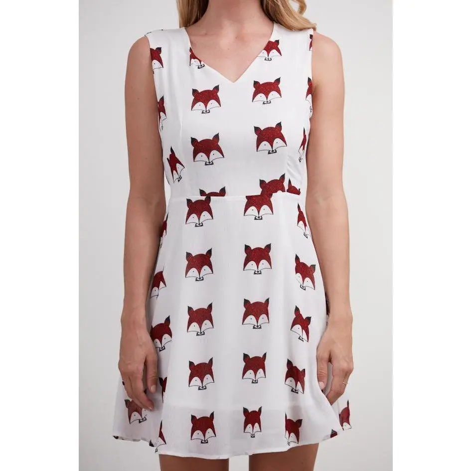 Fox All Over Print V-Neckline Dress