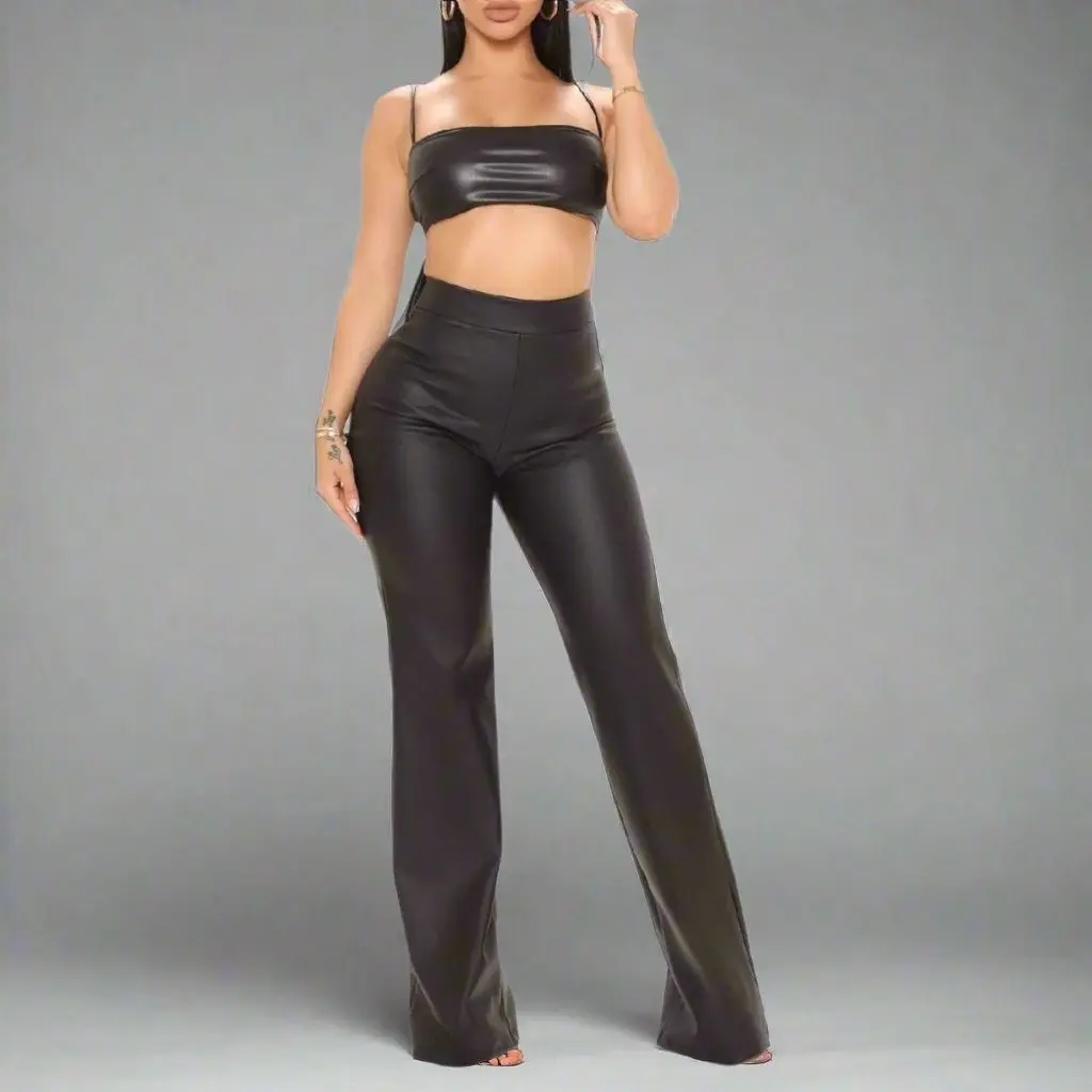 YoYo 5 - High Waist Leather Vinyl Pants - Comfortable Casual Style with Zipper Closure, Ideal for Womenswear, Versatile Fit