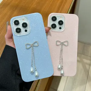 Anti-Drop Glitter Rhinestone Bow Pearl Phone Case, Compatible with iPhone 16-11 Plus Pro Max & Samsung S21-S25 Series