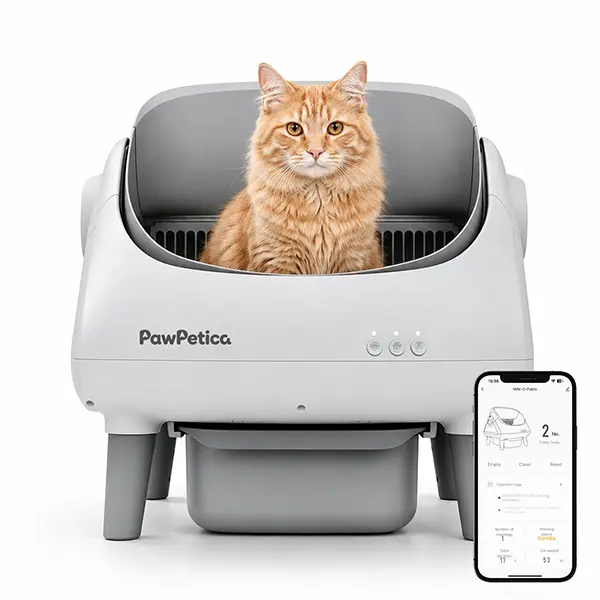 PawPetica Open-Top Automatic Self-Cleaning Cat Litter Box - Large Waste Drawer, Includes Trash Bags & Fragrance Box for Pet Lovers, Litter Box Automatic