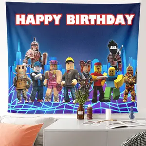1pc Roblox Happy Birthday Tapestry for Gaming Room Decor - Vibrant Character Wall Hanging, Large Polyester Wall Art for Party Backdrop.
