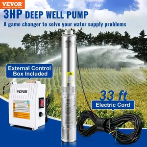 VEVOR Deep Well Submersible Pump, 1HP-3HP 230V/60Hz, 37GPM 427-640 ft Head, with 33 ft Cord & External Control Box, 4 inch Stainless Steel Water Pumps for Industrial, Irrigation and Home Use, IP68 Waterproof