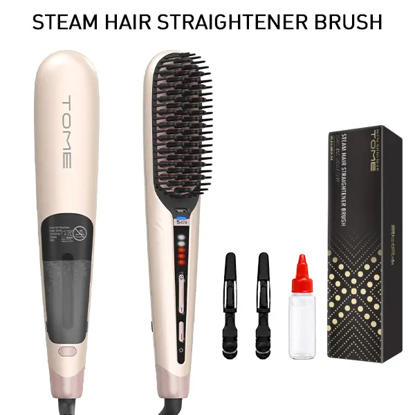 TOME Steam Hair Straightener Brush for Frizz Control, 2 Steam Levels & 3 Heat Settings, Anti-Scald Fast Styling Brush, Dual Voltage 100-240V, Adjustable, Daily, Smooth