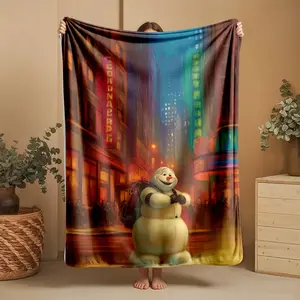 1 piece The Stay Puft Marshmallow Man on the city streets at night. themed flannel blanket - Oversized comfortable flannel sofa blanket, suitable for beds and sofas, modern geometric pattern design, all-season use, digital printing, 100% polyester