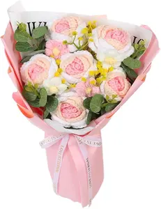 Crochet Flower Bouquet, 6 Handmade Crochet Flowers, Graduation Flower Bouquet, Knitted Bouquet, Roses, Preserved Flower for Mother's Day, Valentine's Day, Birthday (Small)