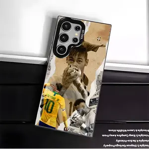 Casing For SAMSUNG GALAXY S22 S23 S24 FE ULTRA Neymar football Black Silver Stylish Acrylic Shockproof Protection Anti-Drop Phone Cases Shell Cover