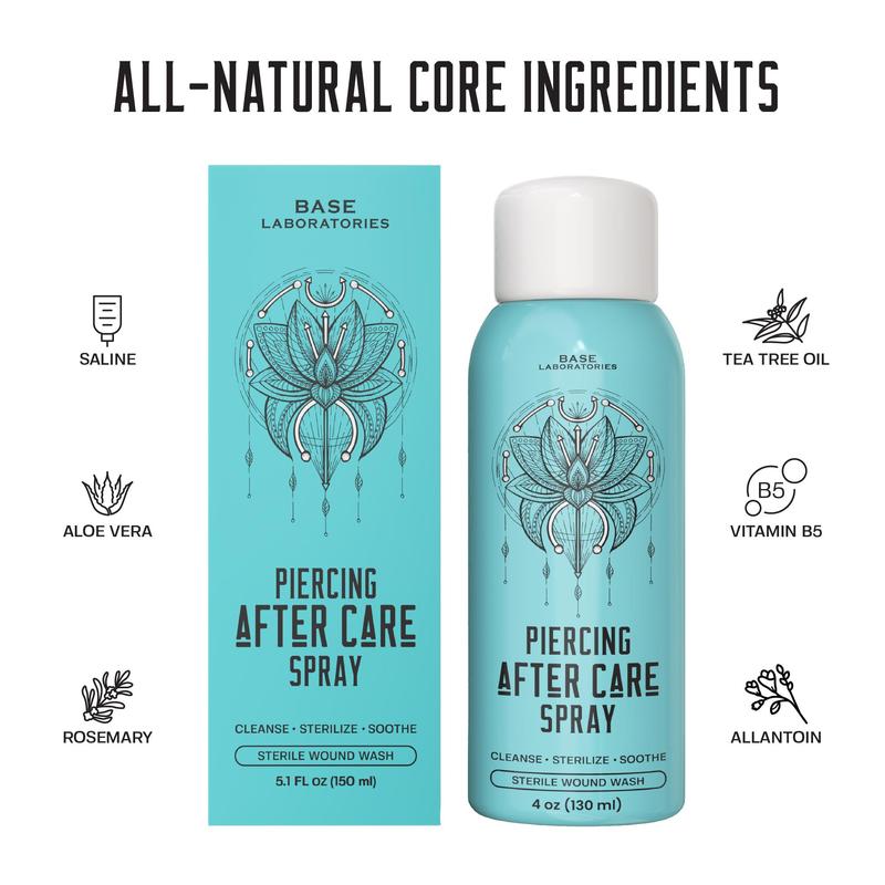 Base Laboratory Piercing Aftercare Spray - Saline Spray for Piercings For Piercing & Keloid Bump Removal for Ears, Bell Wound Healing