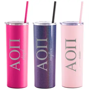 Alpha Omicron Pi - Personalized Skinny Tumbler with Straw