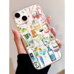 A Christmas cocktail pattern transparent TPU fingerprint-resistant phone case, suitable for iPhone 11/12/13/14/15/16/17/X/XS/XS Max. This is the perfect Christmas gift for friends, family, or yourself.