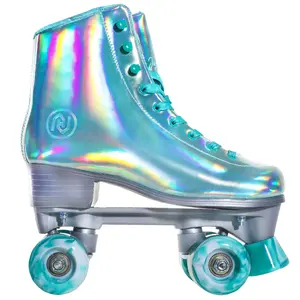 JajaHoho Roller Skates for Women, Holographic Rollerskates, Shiny Double-Row Four Wheels Quad Skates Girls Outdoor (Green)
