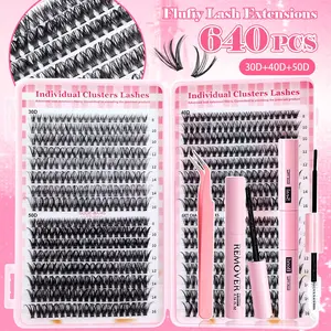640PCS 30D+40D+50D style, Individual cluster lash, DIY eyelash extension set, professional and beginner-friendly, easy to use at home, Natural Eyelashes Extension